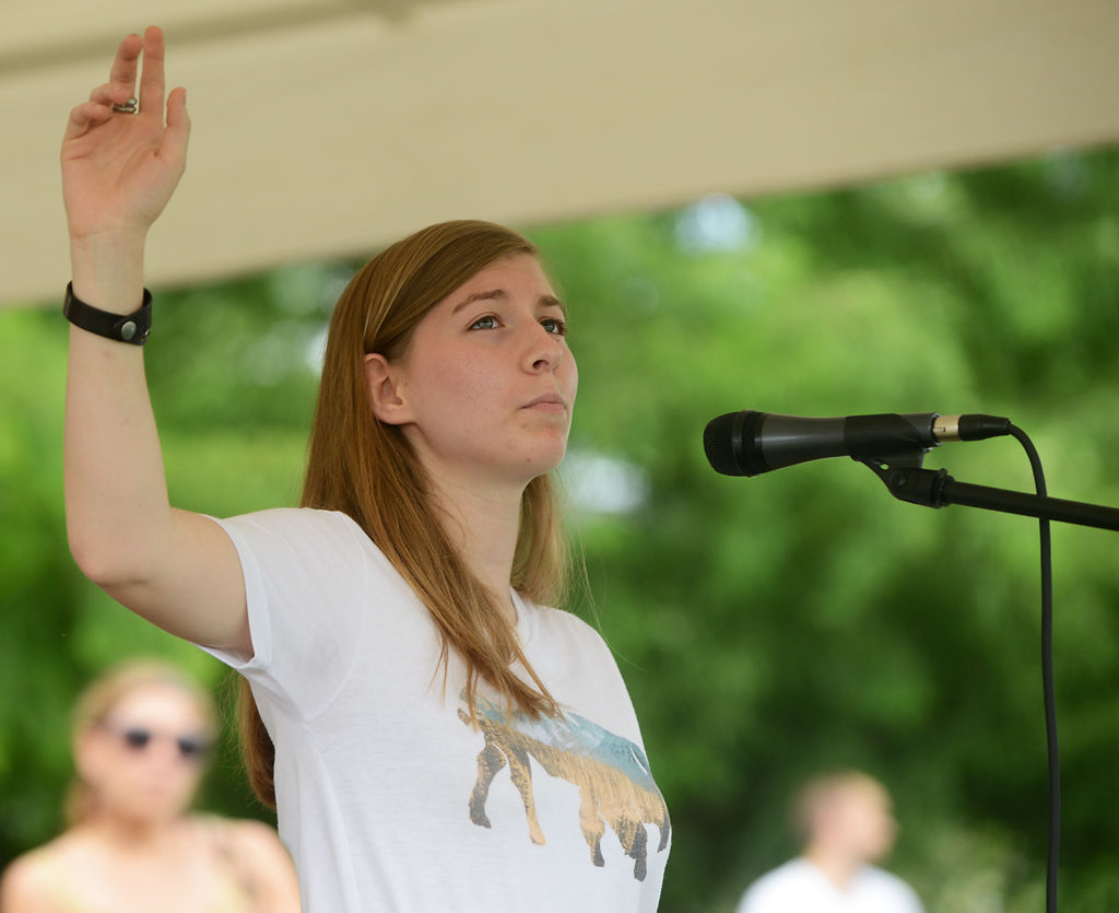 Hickman senior Aubrey Atkins recites a poem called "My Goddess"